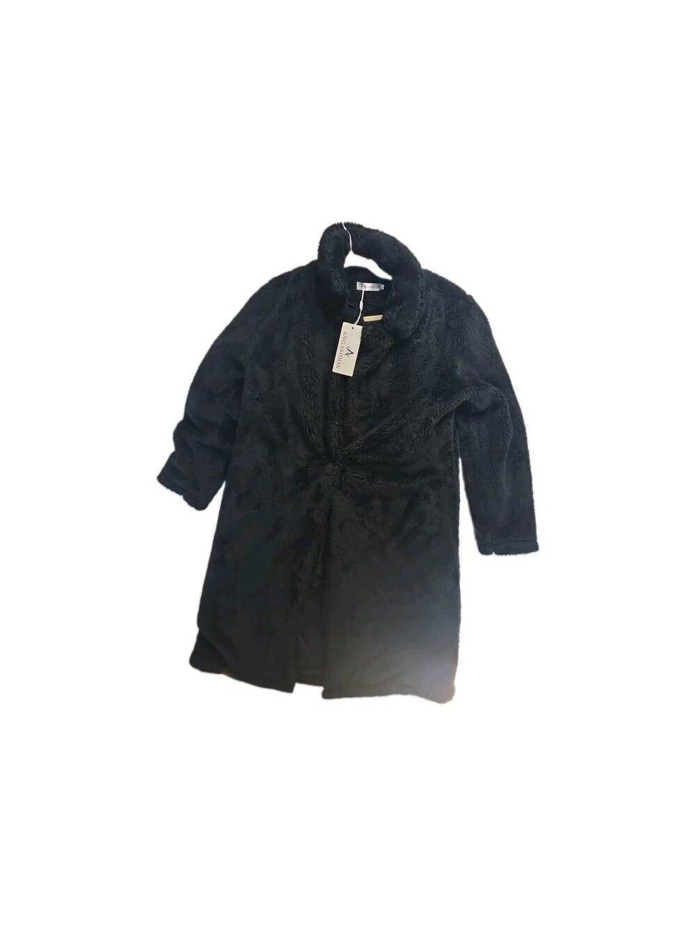Angashion Women's Fuzzy Fleece Teddy Coat Black Size S NWT Mid-Length Jacket...